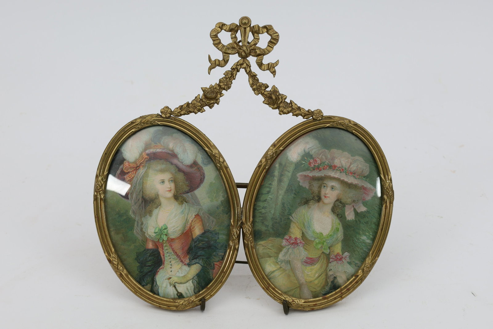 French Brass Bow Ribbon Double Picture Frame (1 of 5)