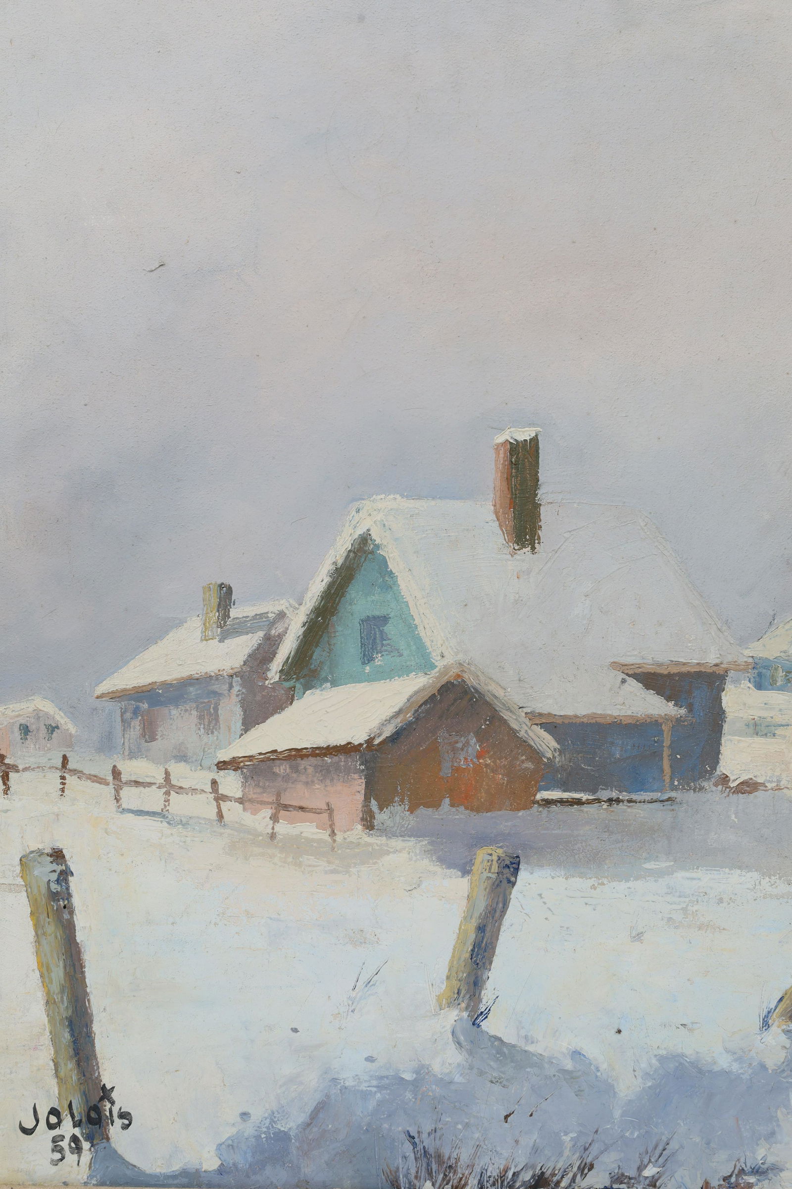 Jolois Mid Century Oil On Canvas, Winter Landscape (1 of 5)