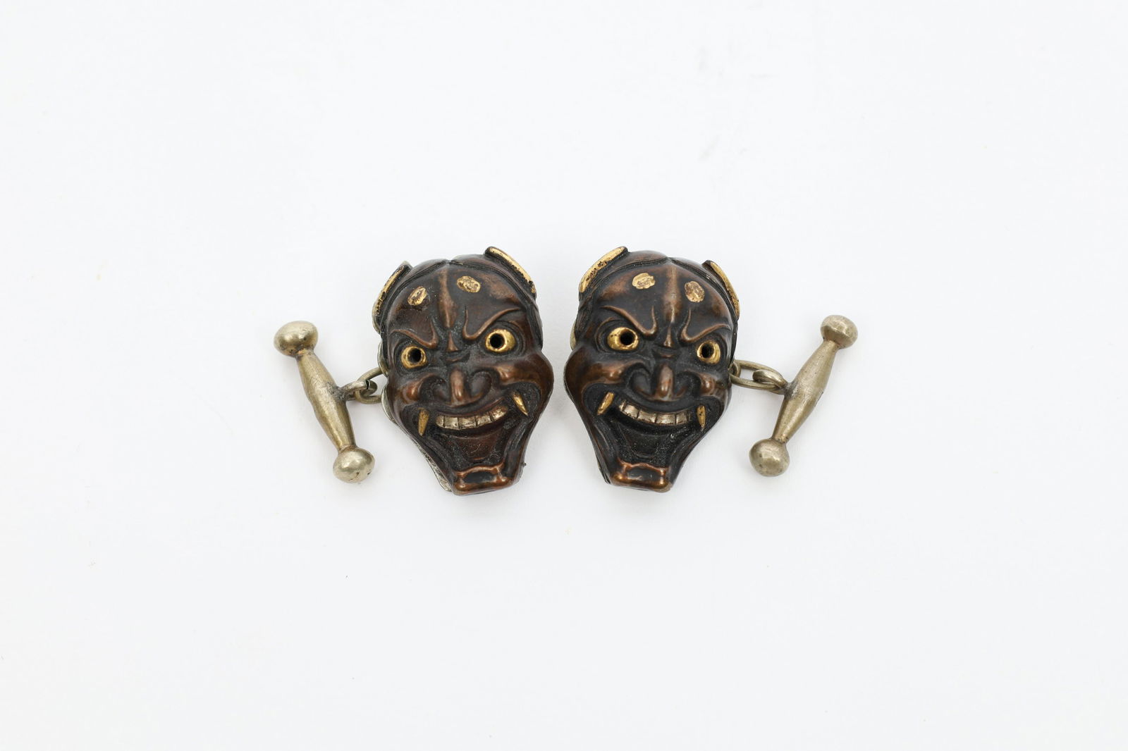 Antique Japanese Silver Demon Noh Mask Cufflinks (1 of 7)