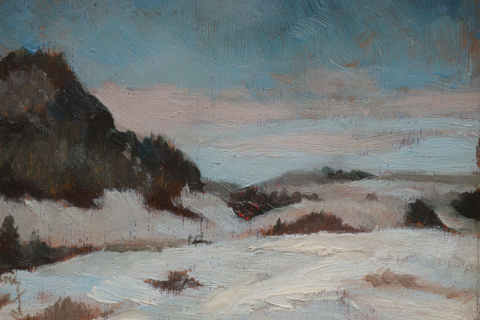 Signed Miniature Winter Landscape Oil Painting (1 of 5)