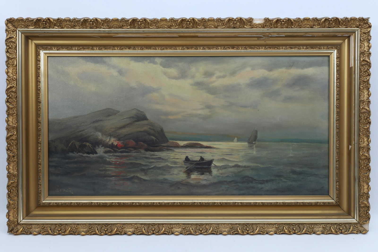 S. O'reilly Oil Painting Boats In Harbour At Night (1 of 6)