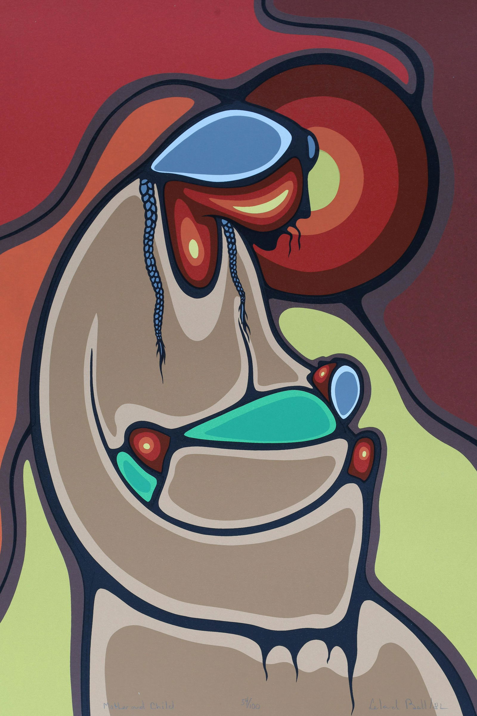 Leland Bell Serigraph, Mother And Child: Leland Bell (Canadian, b. 1953) Serigraph, Mother and Child. Signed, dated 1982 and numbered 54/100. Paper measures 19 x 15 inches W, unframed.