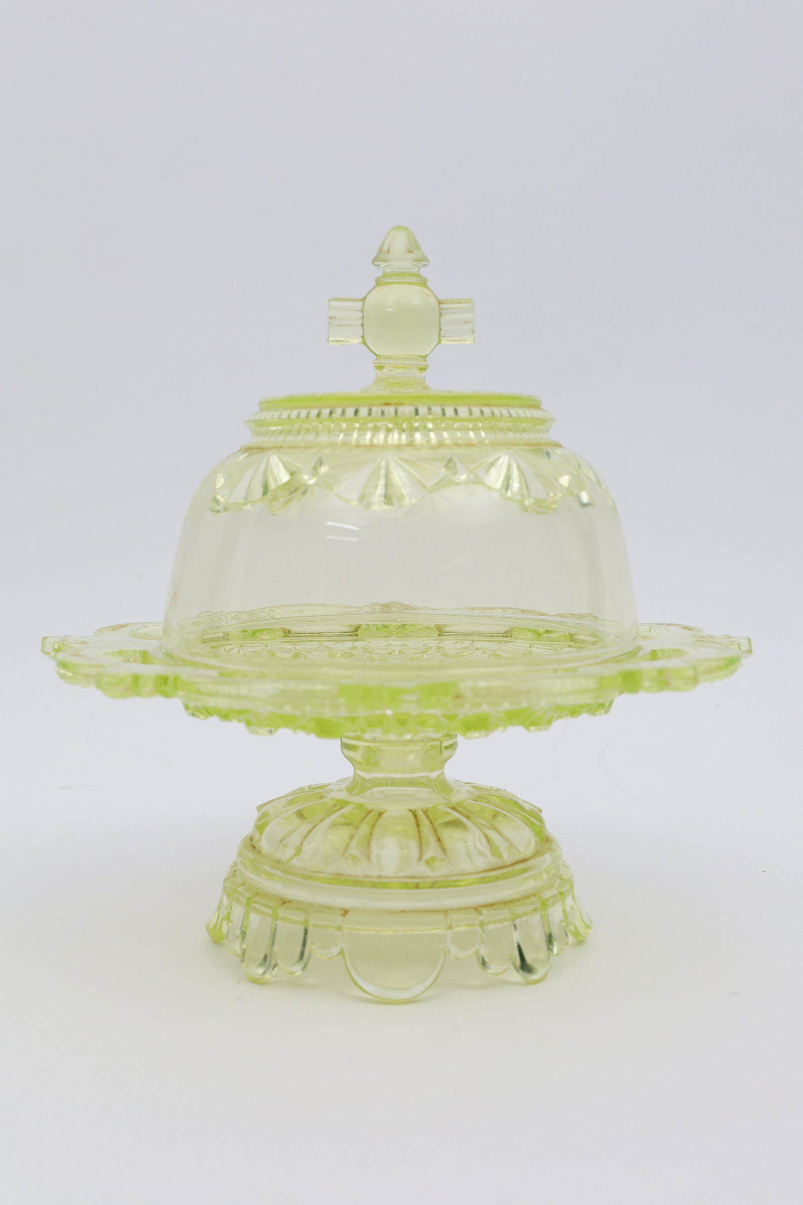 Antique Vaseline Glass Lidded Compote Butter Dish (1 of 4)
