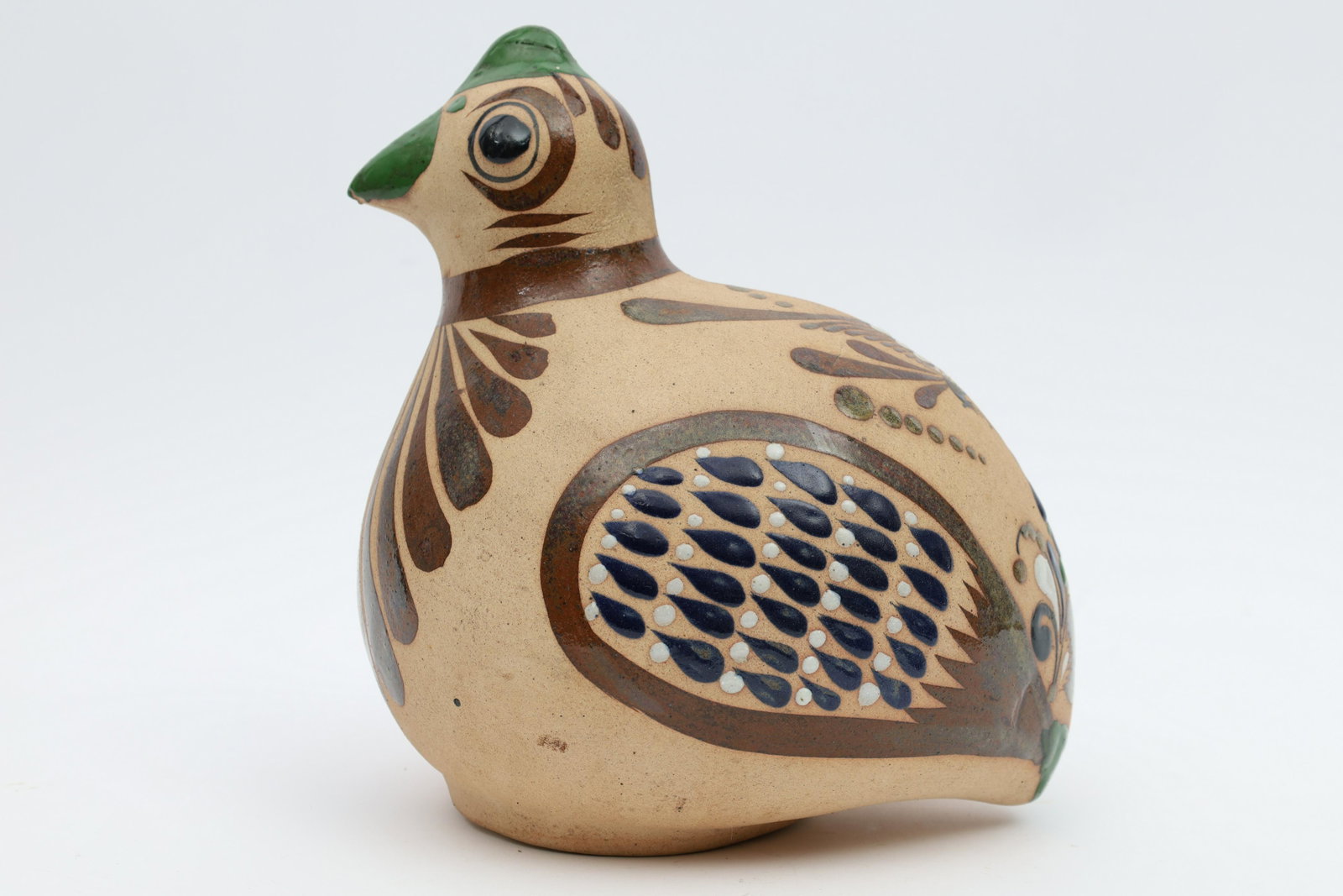 Vintage Mexican Netzi Tonala Folk Art Quail: Vintage Mexican Netzi Tonala Folk Art Quail Pigeon Bird Sculpture. 8.5 x 8 inches. Enamel over clay.