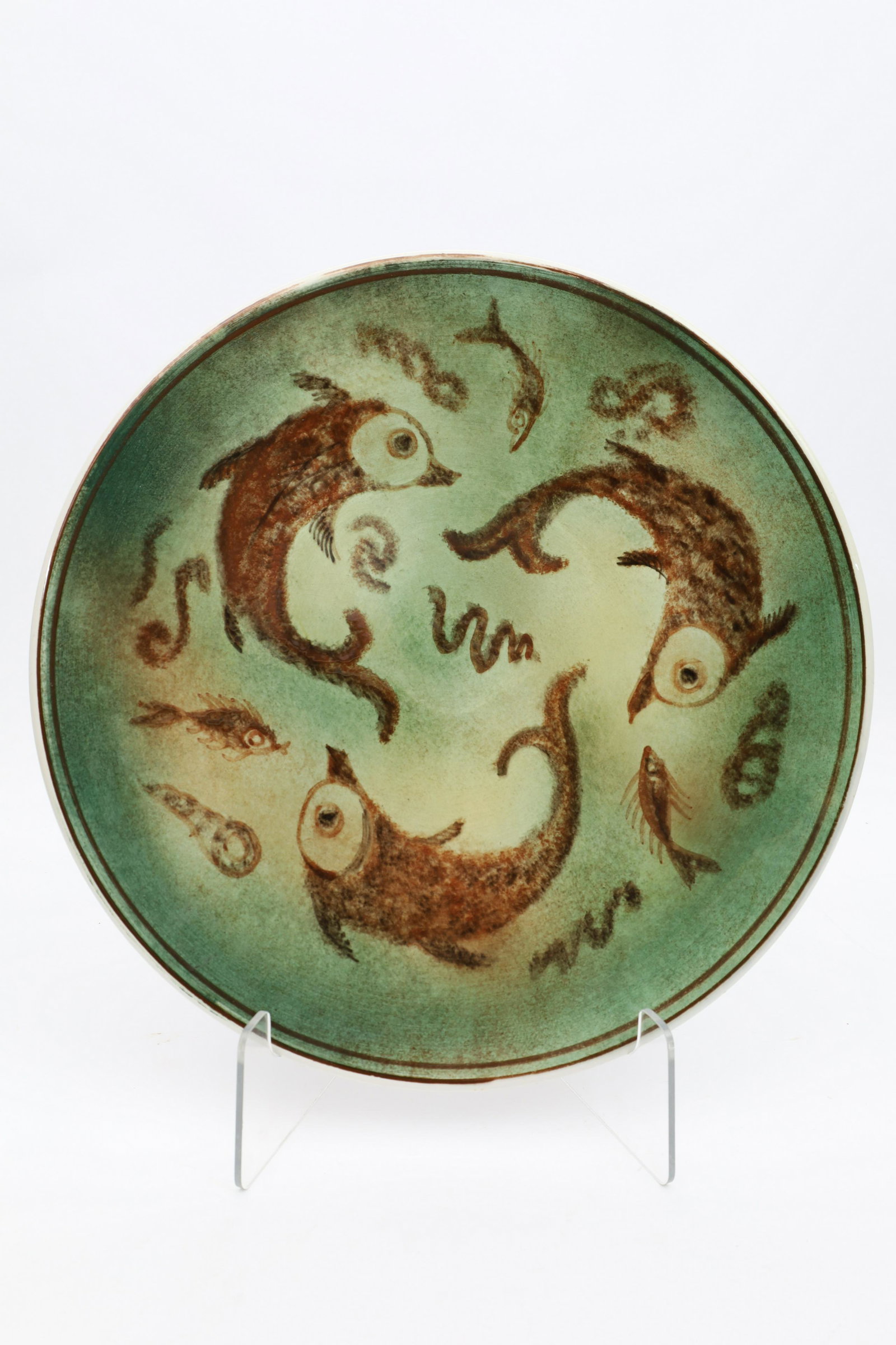 Keramikos Fish Charger Wall Hanger: Keramikos Fish Charger Wall Hanger. Hand made in Athens Greece. Mid Century. 13 inches tall.