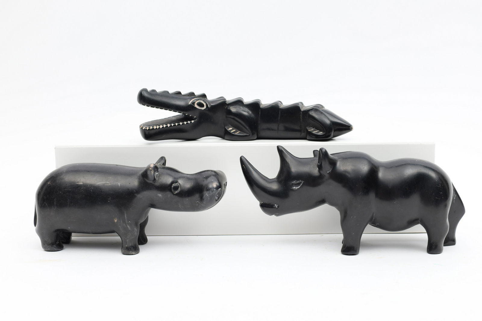 Lot Of 3 Carved Obsidian Stone African Animals (1 of 4)