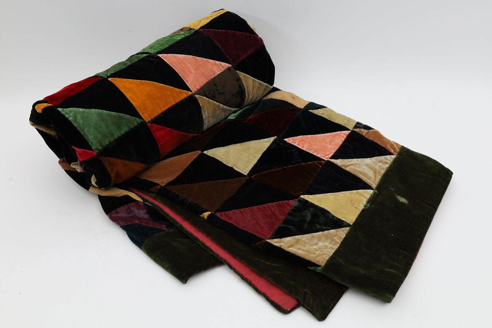 Antique Velvet Patchwork Quilt, Triangle Pattern (1 of 4)