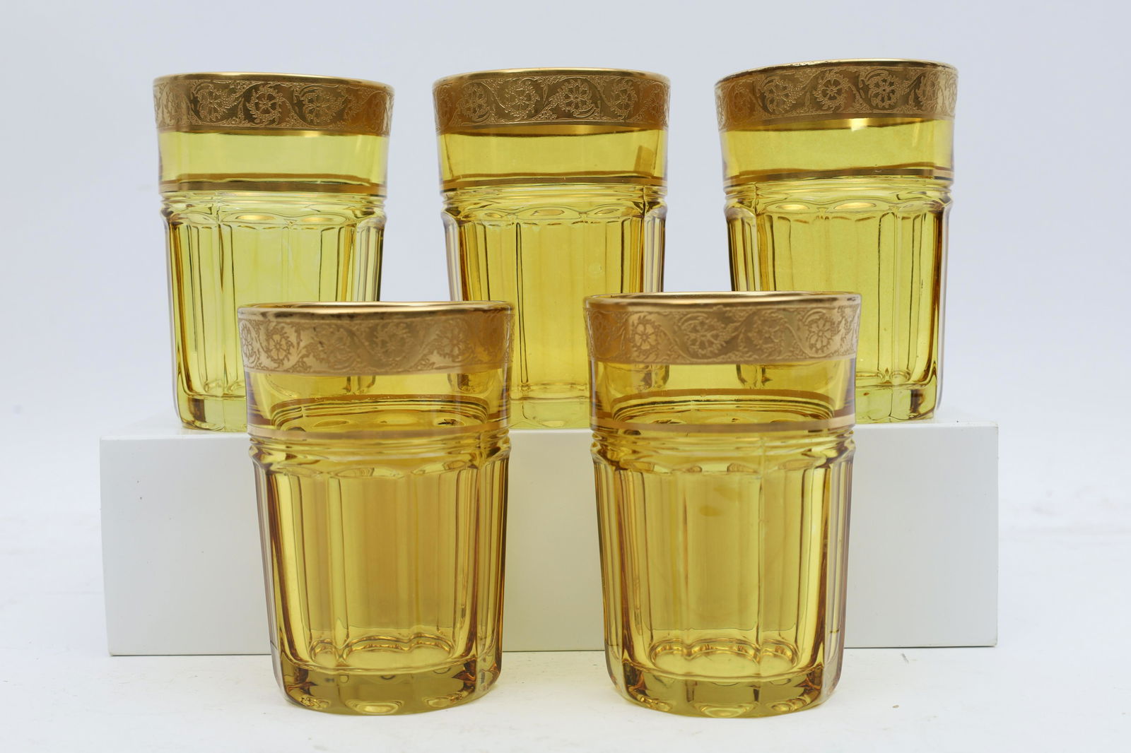 Art Deco Moser Style Amber Faceted Glass Tumblers (1 of 4)
