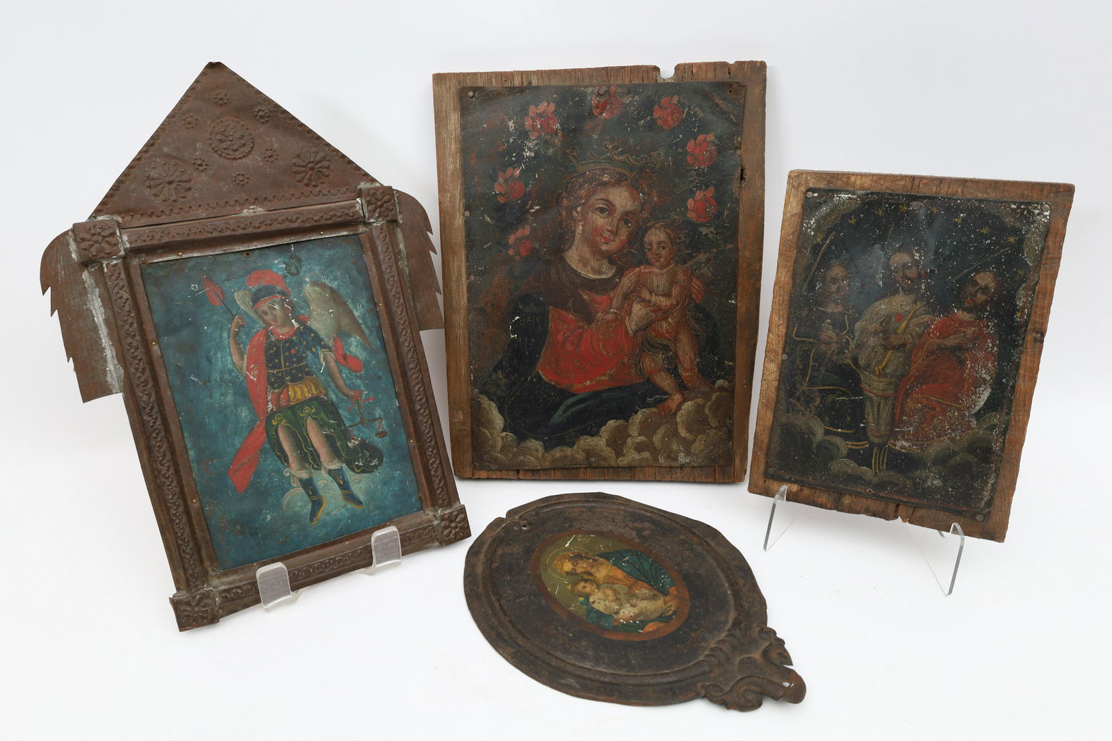 Lot Of Antique Religious Painted Icons On Metal (1 of 7)