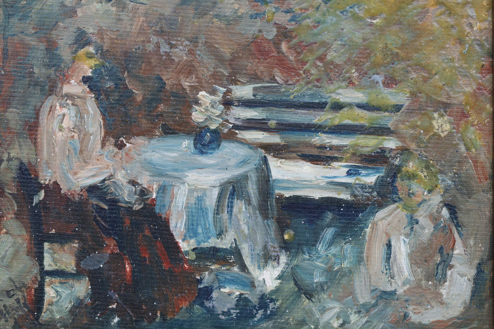 Signed Impressionist Garden Scene, Lady At Table (1 of 4)
