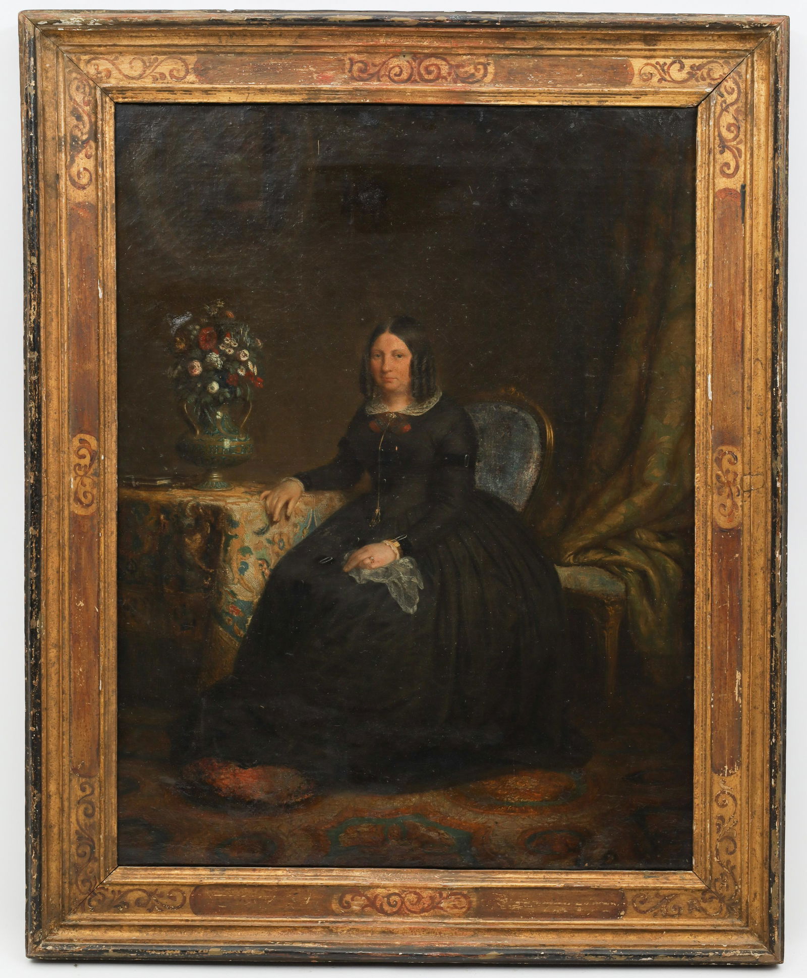 Antique Painted Portrait, Seated Victorian Woman (1 of 8)