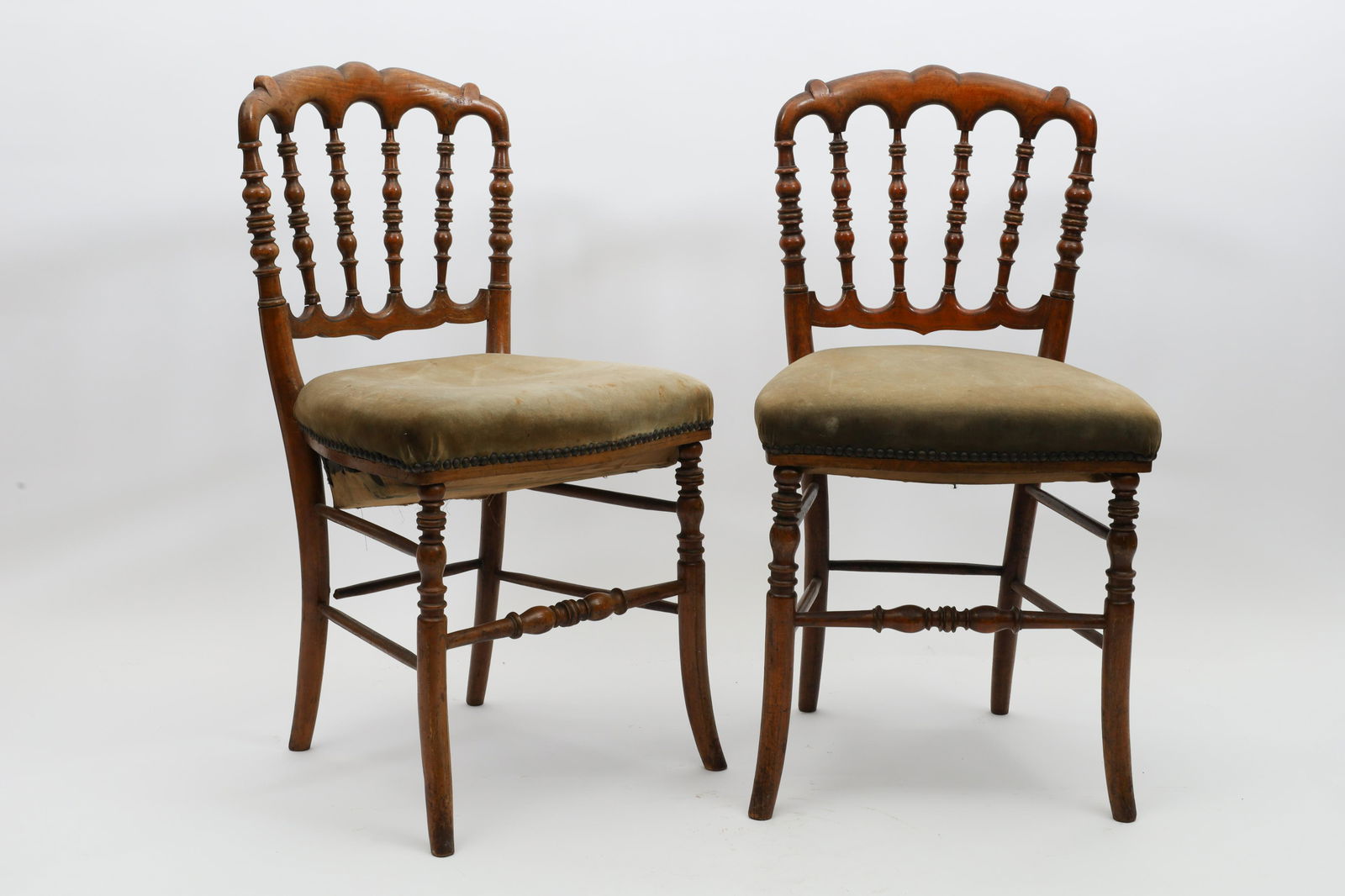 Pair 19th C French Carved Walnut Side Chairs (1 of 6)
