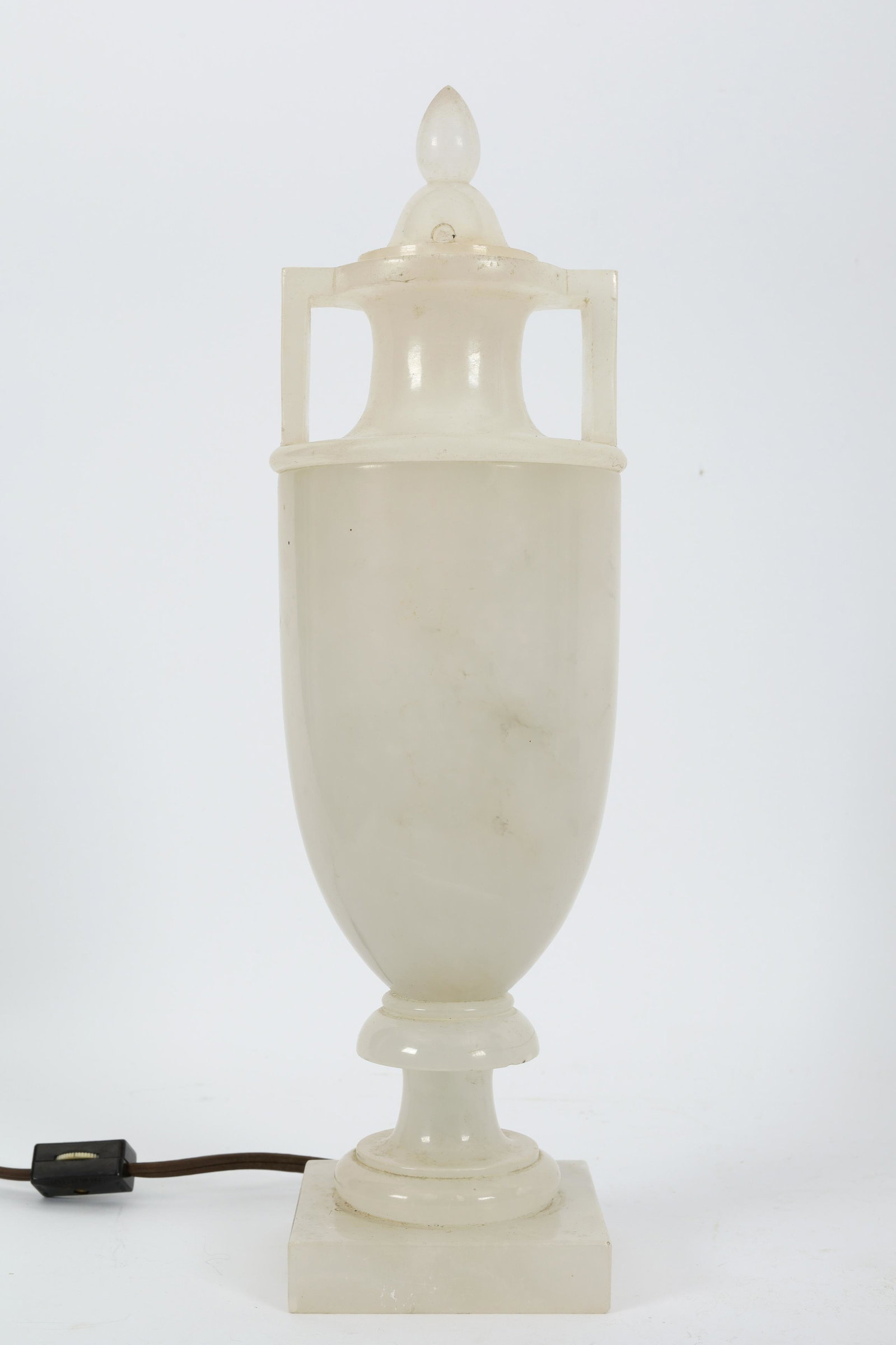 Carved Alabaster Urn Lamp: Carved Alabaster Urn Lamp. 14 inches H.