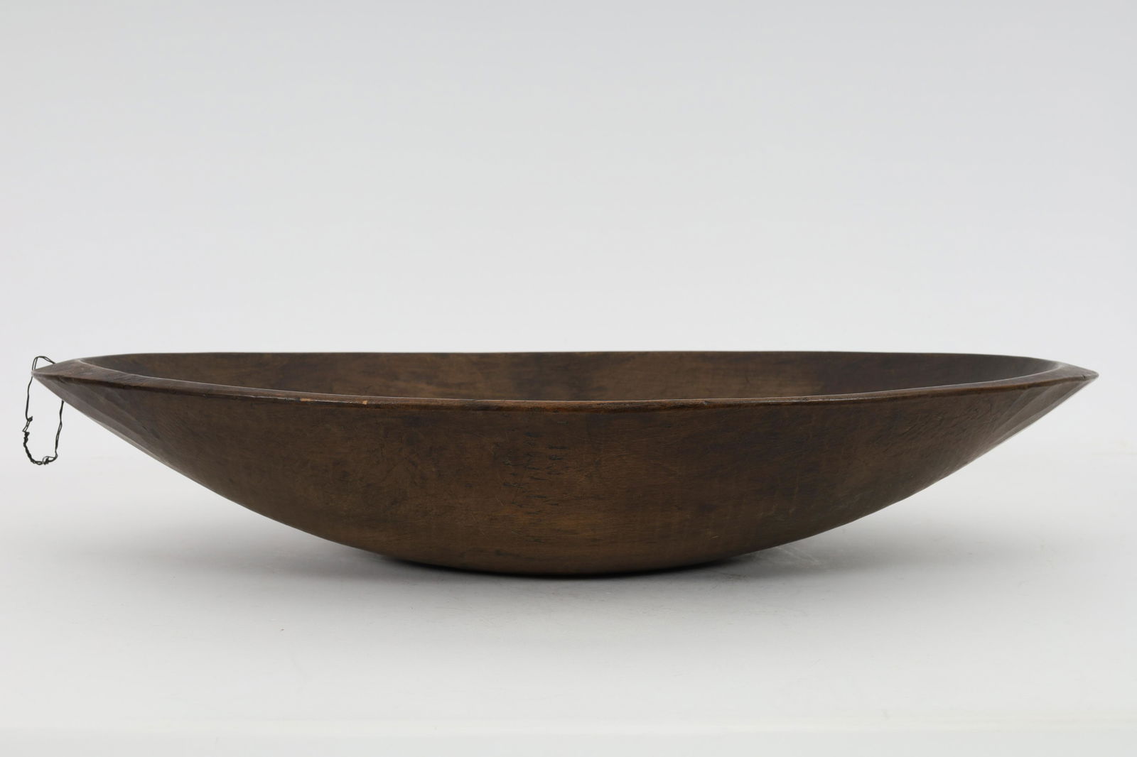 Native American Primitive Dough Bowl: Antique Primitive Dough Bowl. Marked on base, Native American Northeast Tribe Bread Bowl. 19 x 11 x 3 inches