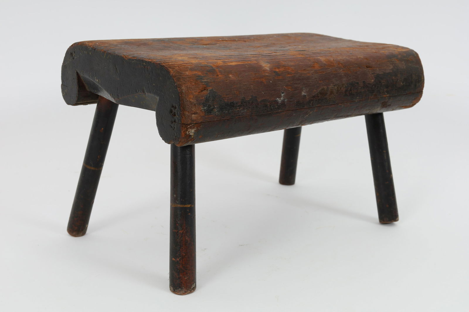 Antique Carved Wood Low Stool / Gout Stool: Antique Carved Wood Low Stool / Gout Stool. Carved and shaped sides, original paint. 12 x 8 x 7 inches H.
