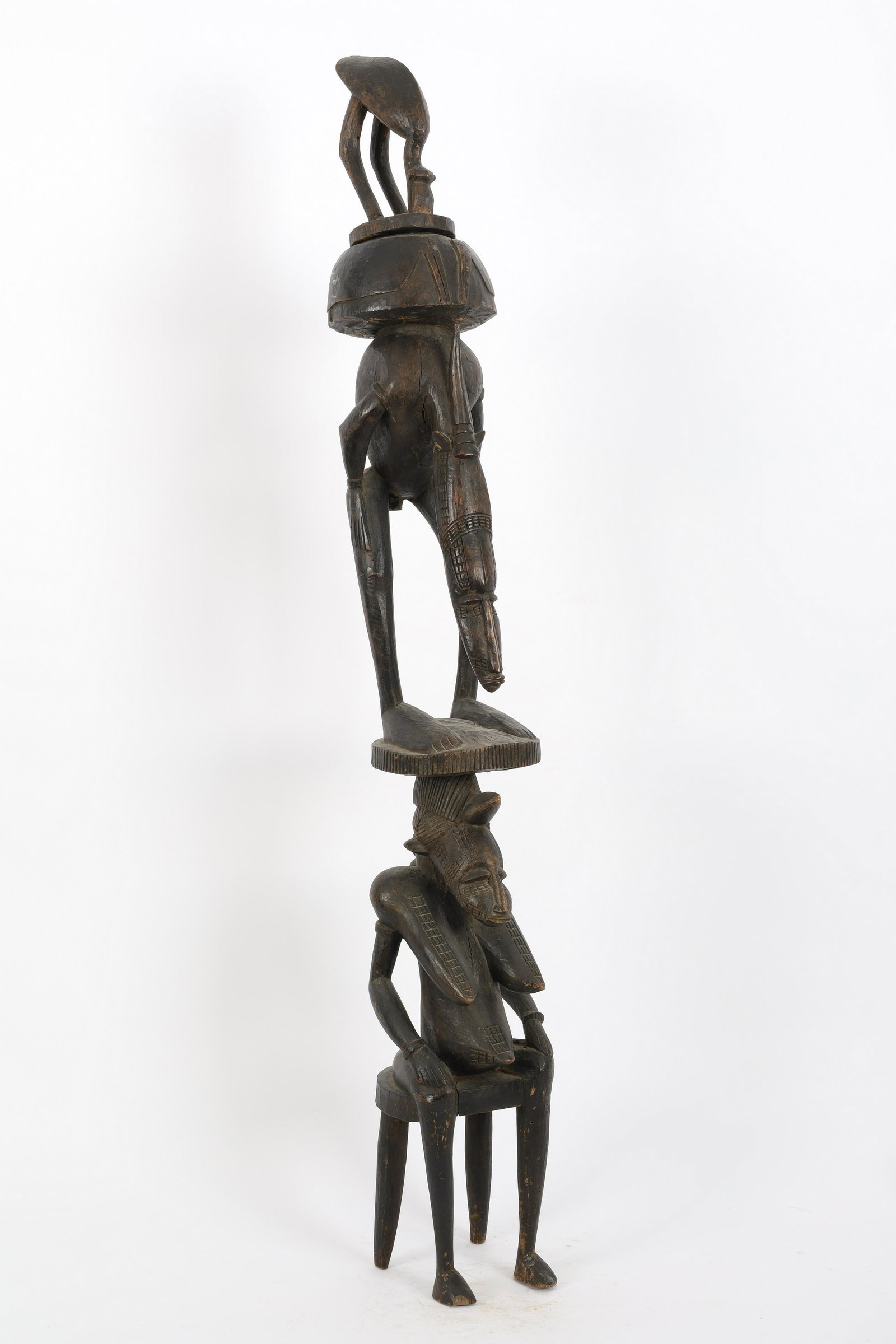 Antique African Carved Ancestor Statuette Mali: Antique African Carved Wood Statuette of an Ancestor from Mali. Measures 95 cm H x 13 W. From a Montreal private collection inherited by familial descent to the current owner. A Certificate of Authent