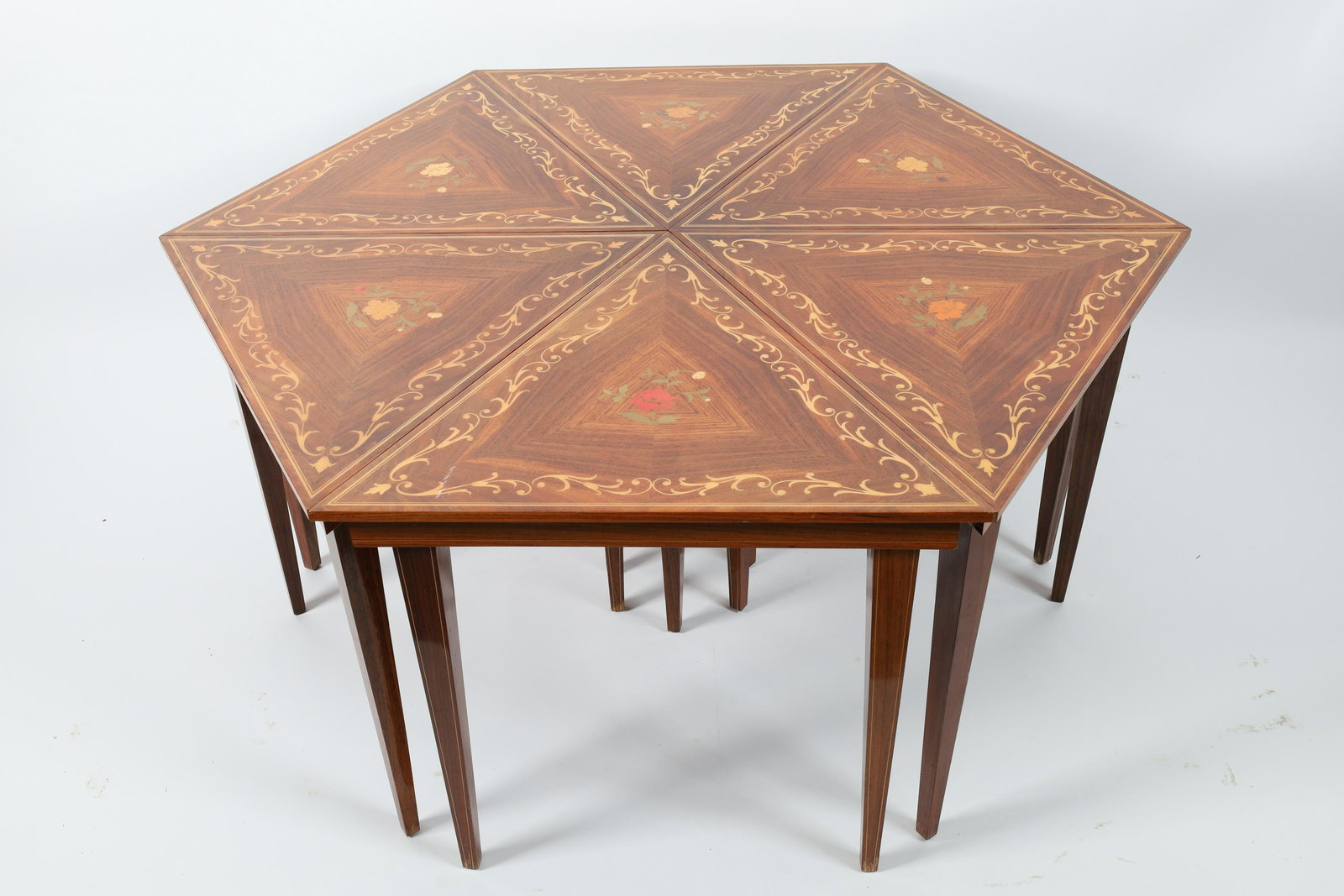 Italian Marquetry Hexagonal 6 Piece Triangle Table (1 of 7)