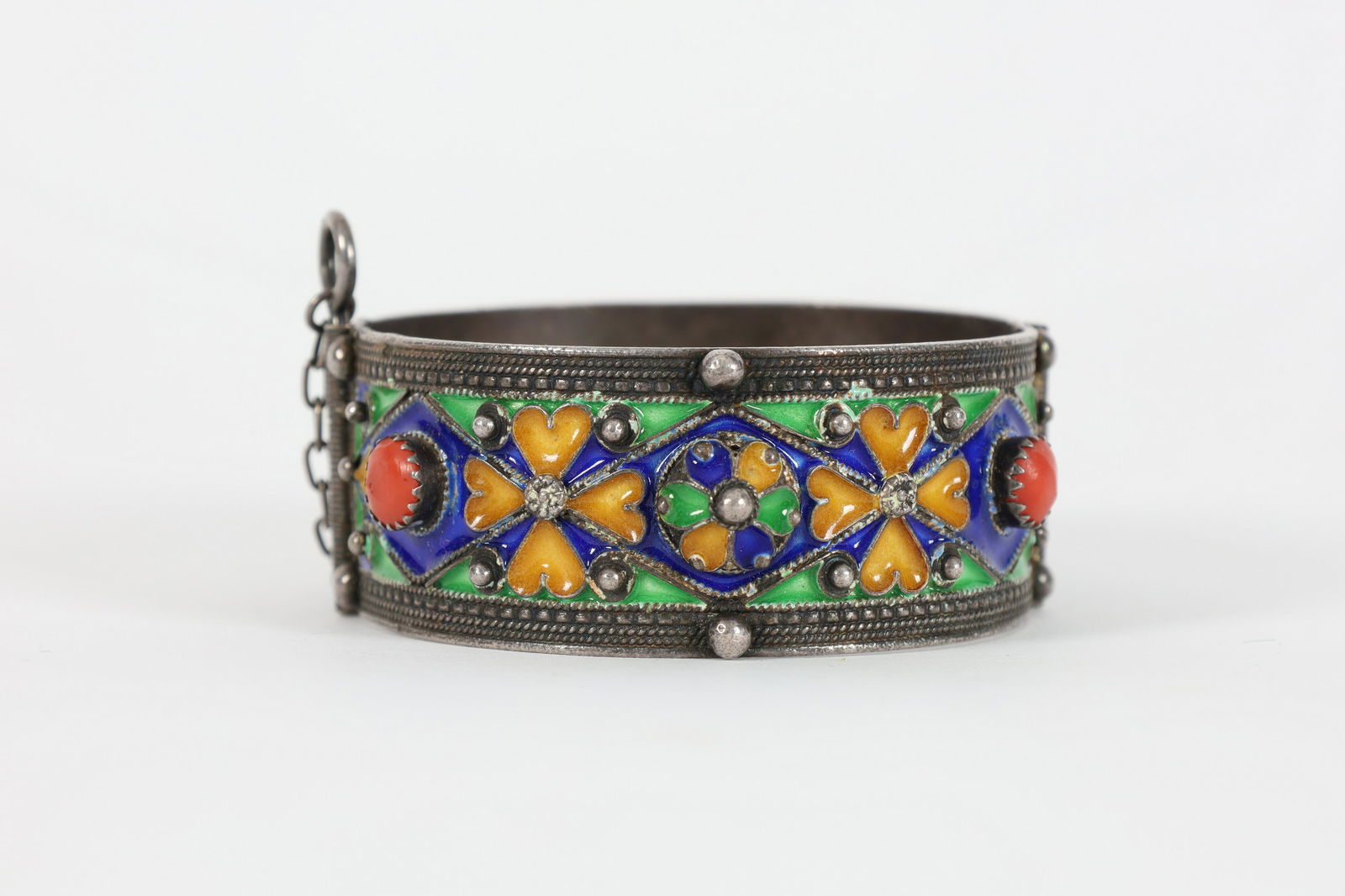 Berber Silver Enameled Cuff Bracelet (1 of 9)
