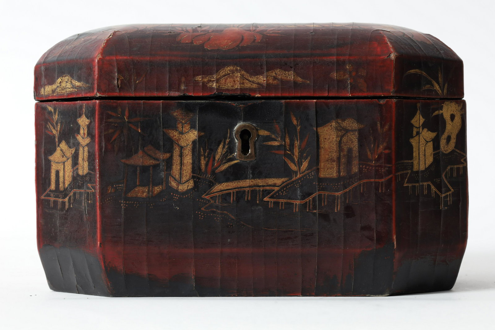 Antique Chinese Red and Gilt Lacquer Tea Caddy (1 of 5)