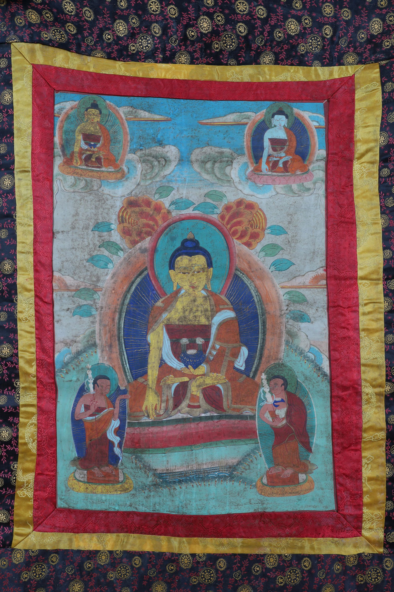 Tibetan Antique Thangka Hand Painted Buddha, Monks (1 of 7)