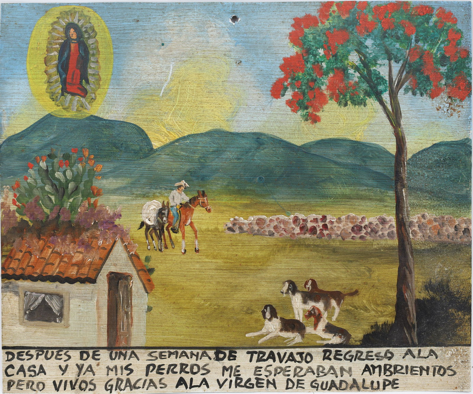 Mexican Folk Art Religious Ex Voto Painting Metal (1 of 5)
