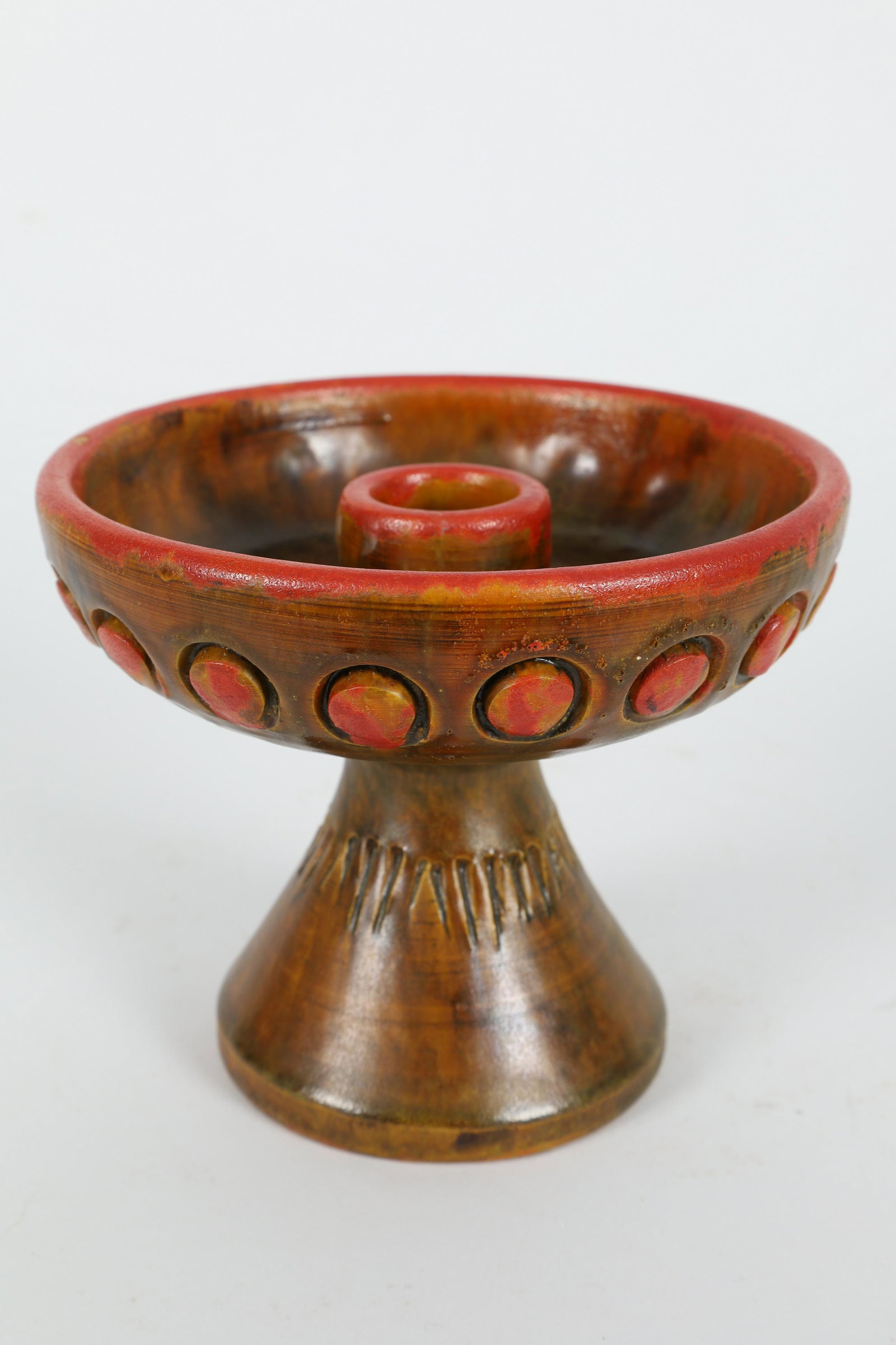 Alvino Bagni Sea Garden Ceramic Candle Holder: Mid Century Modern Alvino Bagni Sea Garden Orange Ceramic Candle Holder. 4 inches H x 5 diameter. Minor loss to glaze. Please see photos.