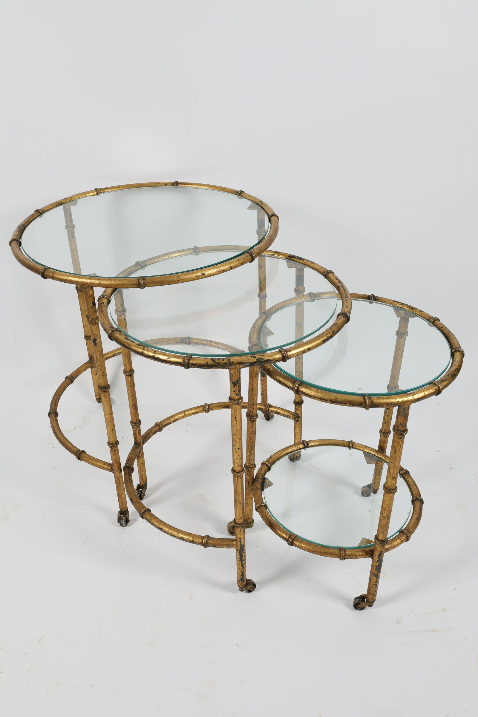 Hollywood Regency Gold Bamboo Glass Nesting Tables (1 of 5)