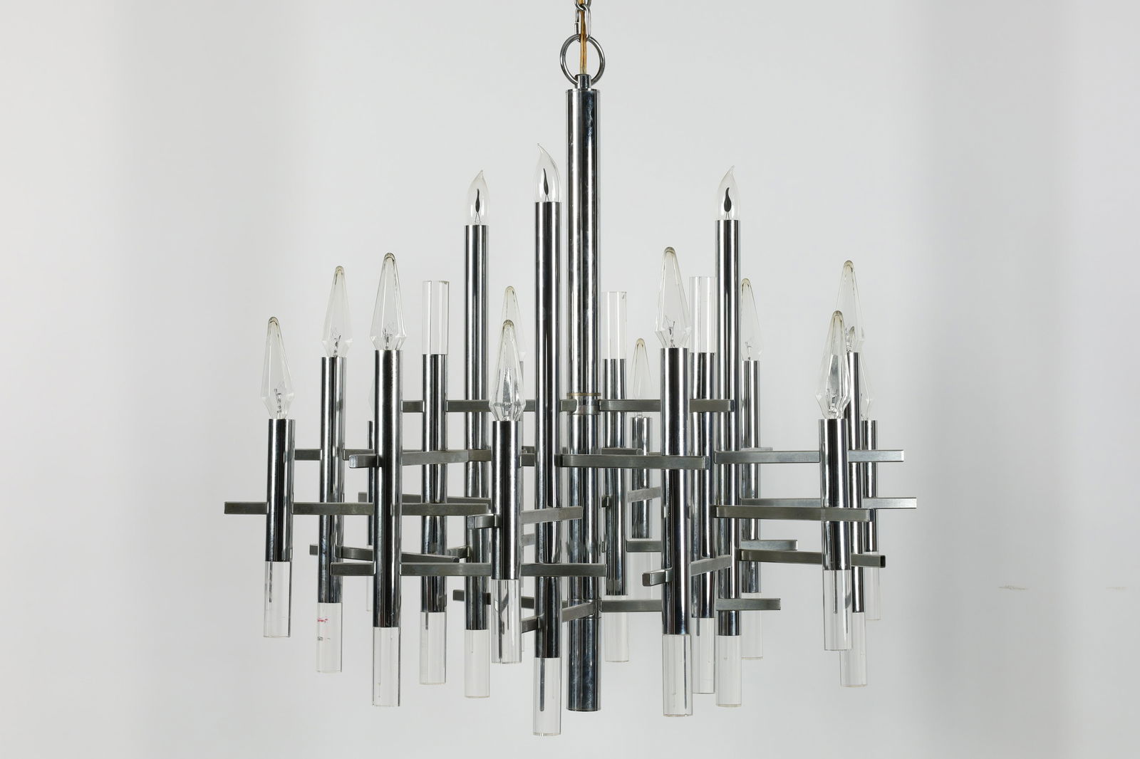 MCM Gaetano Sciolari Chrome Lucite Chandelier (1 of 6)