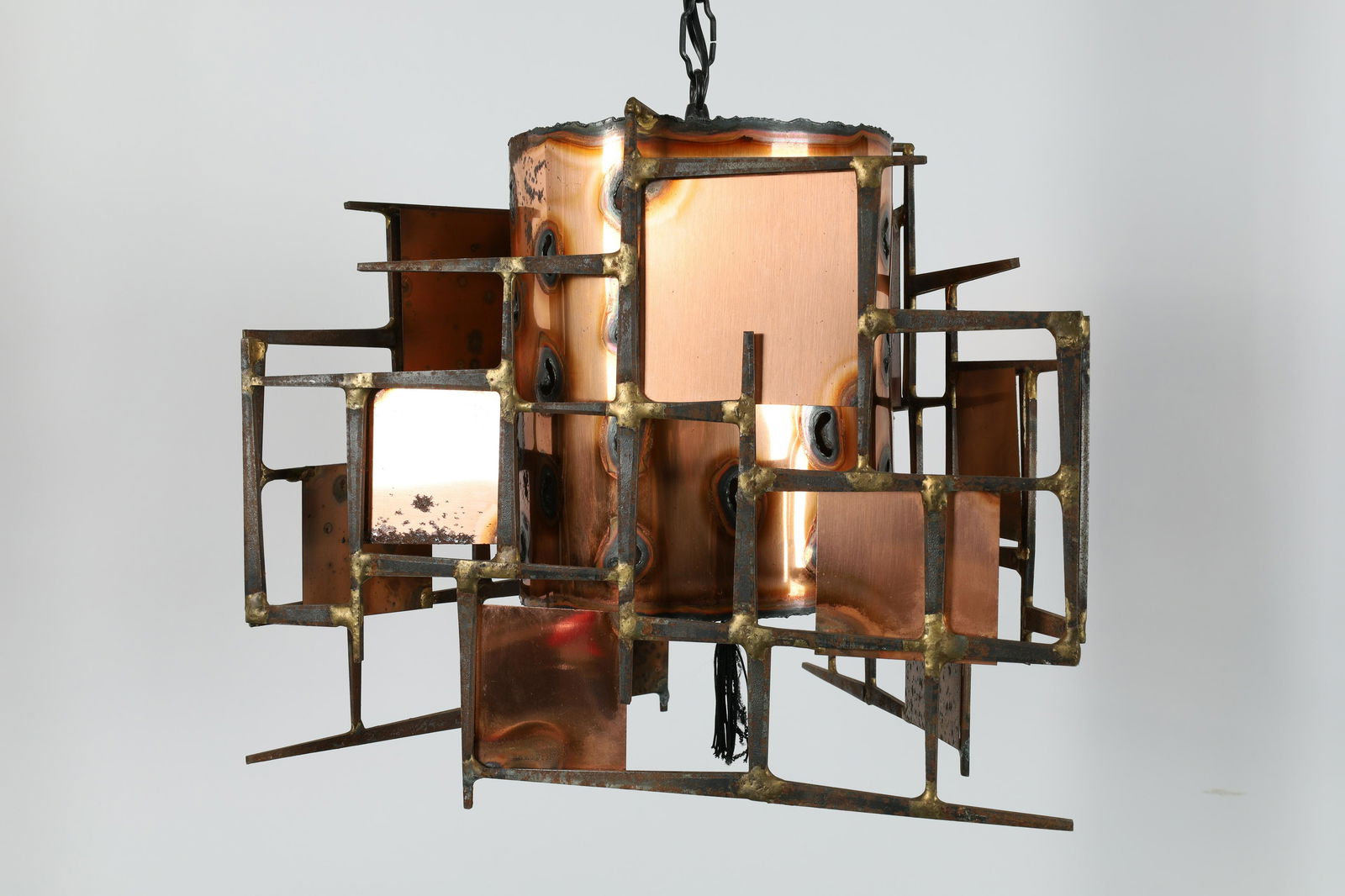 MCM Brutalist Copper and Nail Art Chandelier (1 of 4)