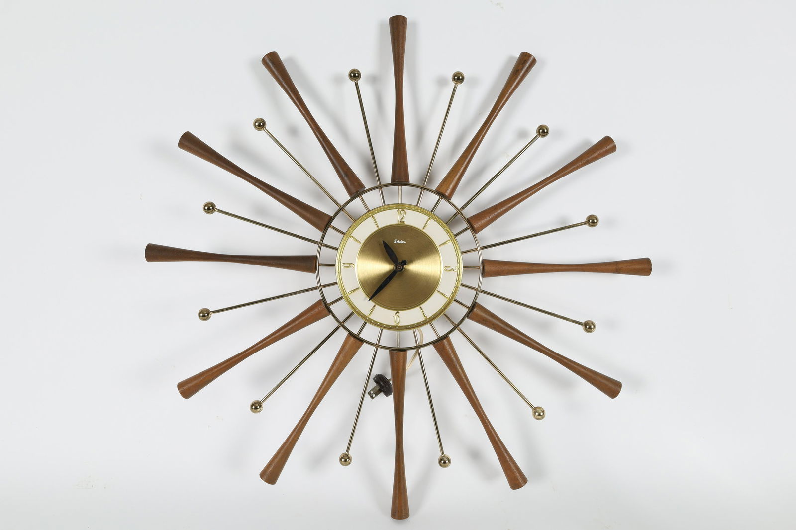 Atomic Snider Teak and Brass Sunburst Wall Clock (1 of 6)