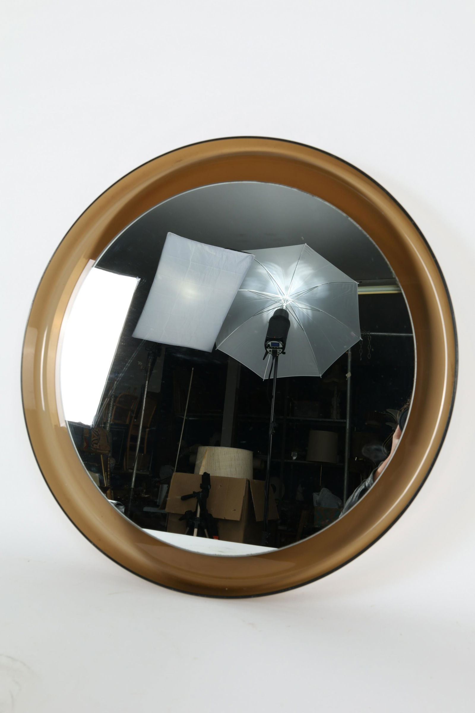 1970s MCM Guzzini Round Smoke Lucite Mirror (1 of 5)