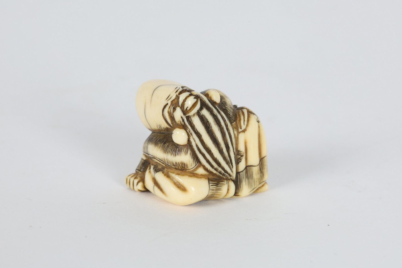 Japanese Carved Netsuke Wise Man Crouching (1 of 7)