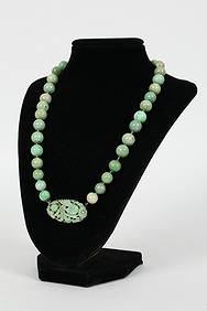 Antique Chinese Jade Bead Necklace Silver Clasp (1 of 8)