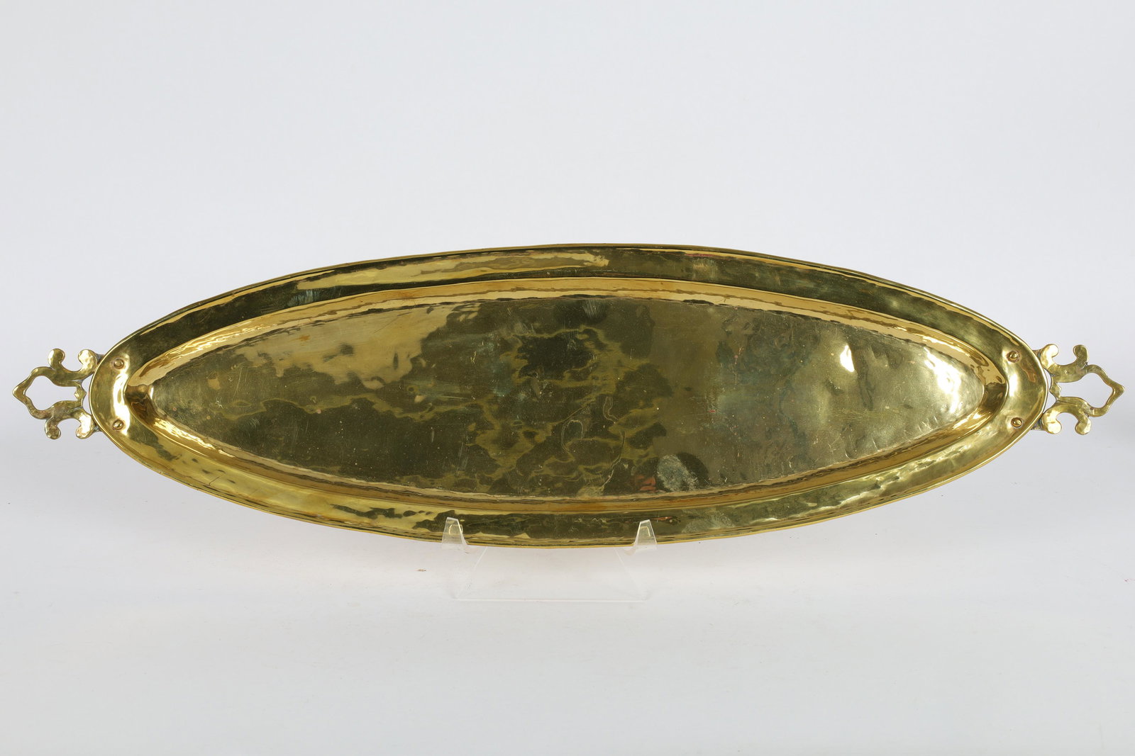 Paul Beau Montreal Arts and Crafts Oval Tray: Paul Beau Montreal Arts and Crafts Oval Tray. Stamped Paul Beau and Co. Montreal on base. Measures 25 inches L x 7 W.