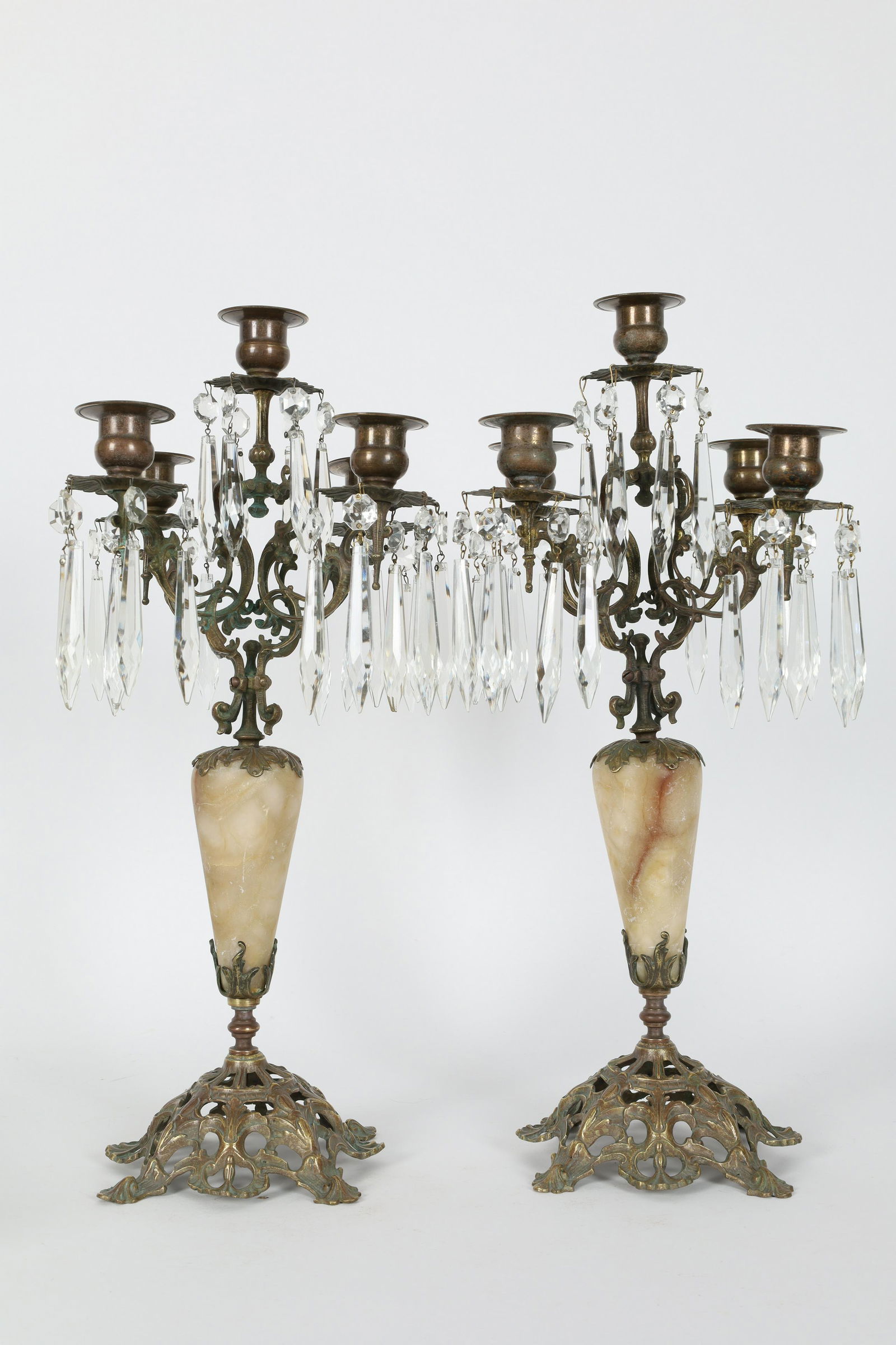 Pair Antique Victorian Crystal Brass Candelabras (1 of 9)