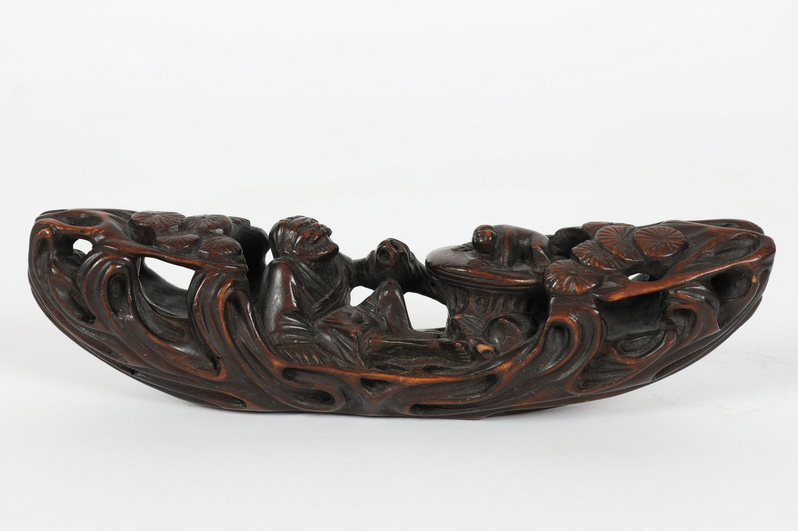 Chinese Carved Wood Man and Child on Boat (1 of 6)