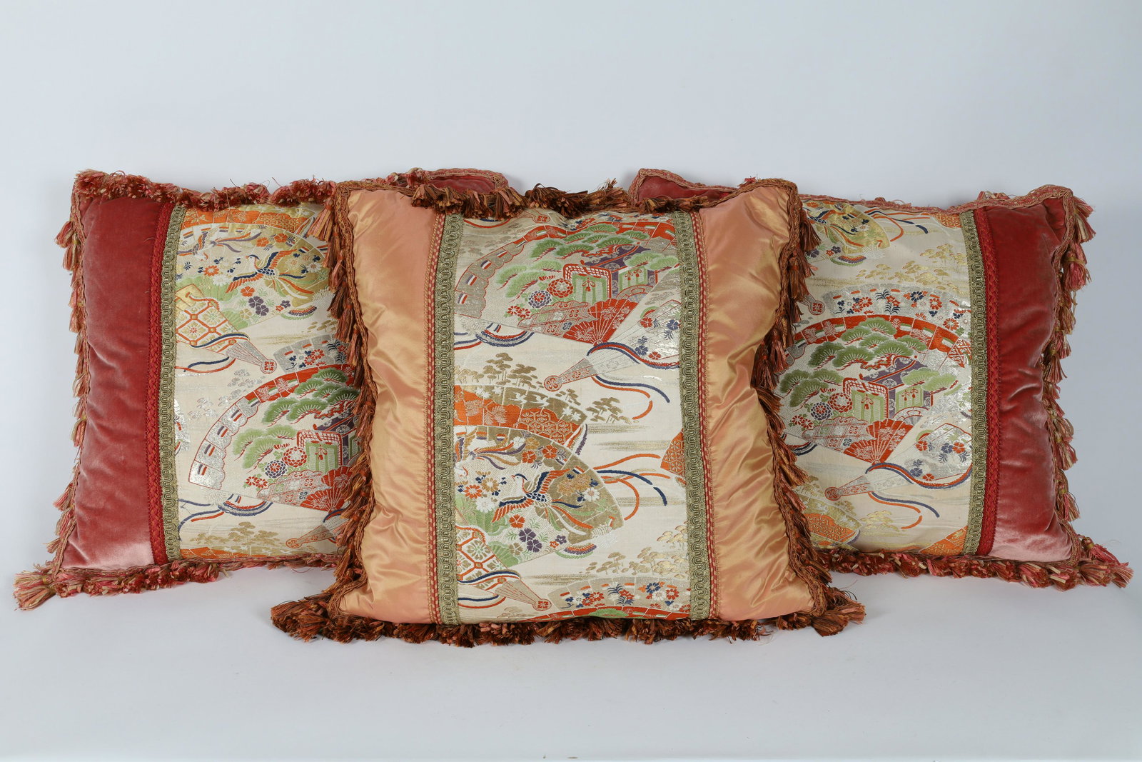 Lot of 3 Chinese Silk Embroidery Velvet Pillows (1 of 6)