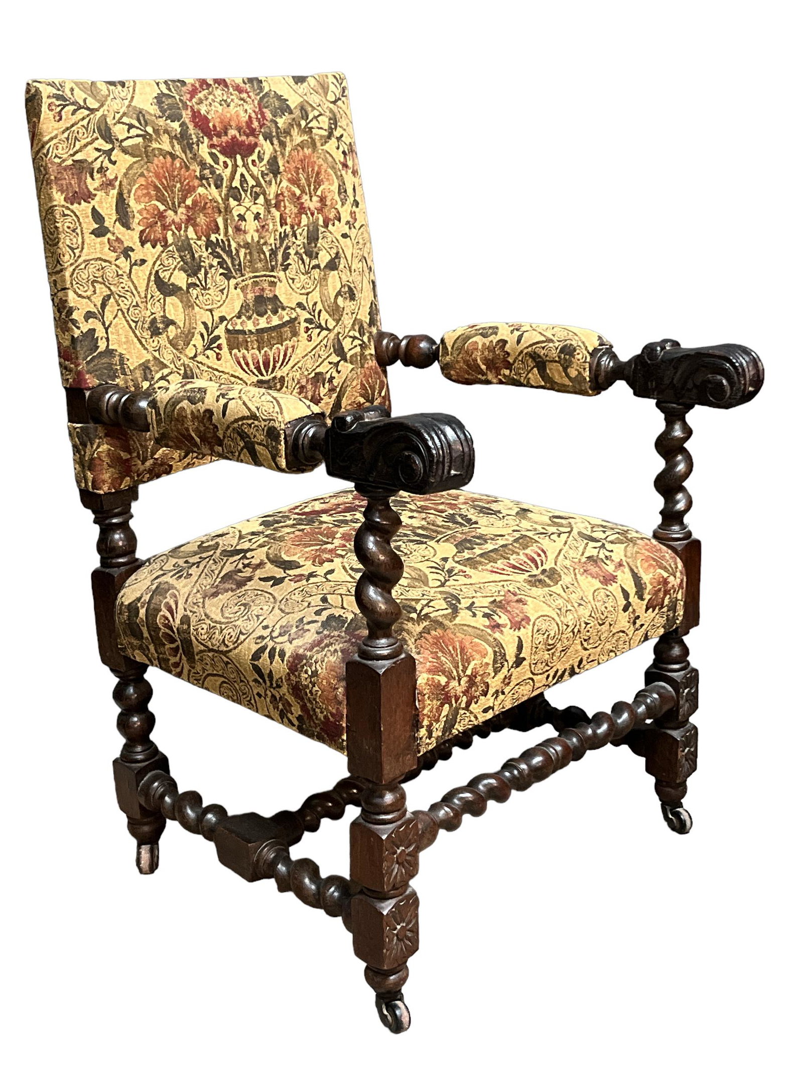 Jacobean Style Oak Arm Chair Tapestry Upholstery (1 of 4)