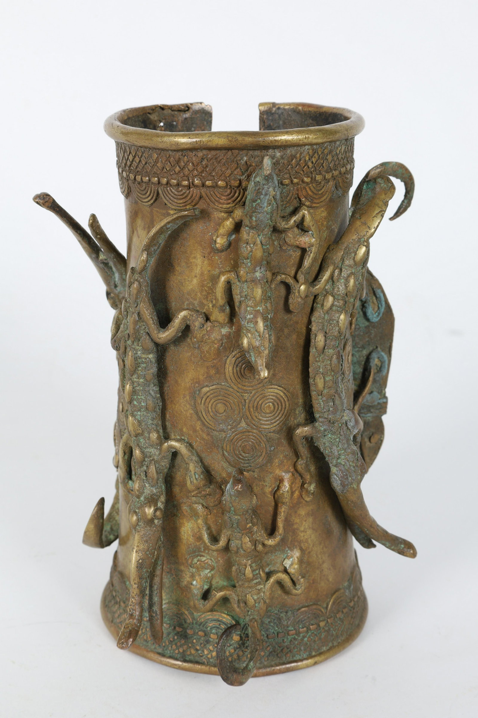 African Bronze Cuff Bracelet Applied Reptiles (1 of 7)