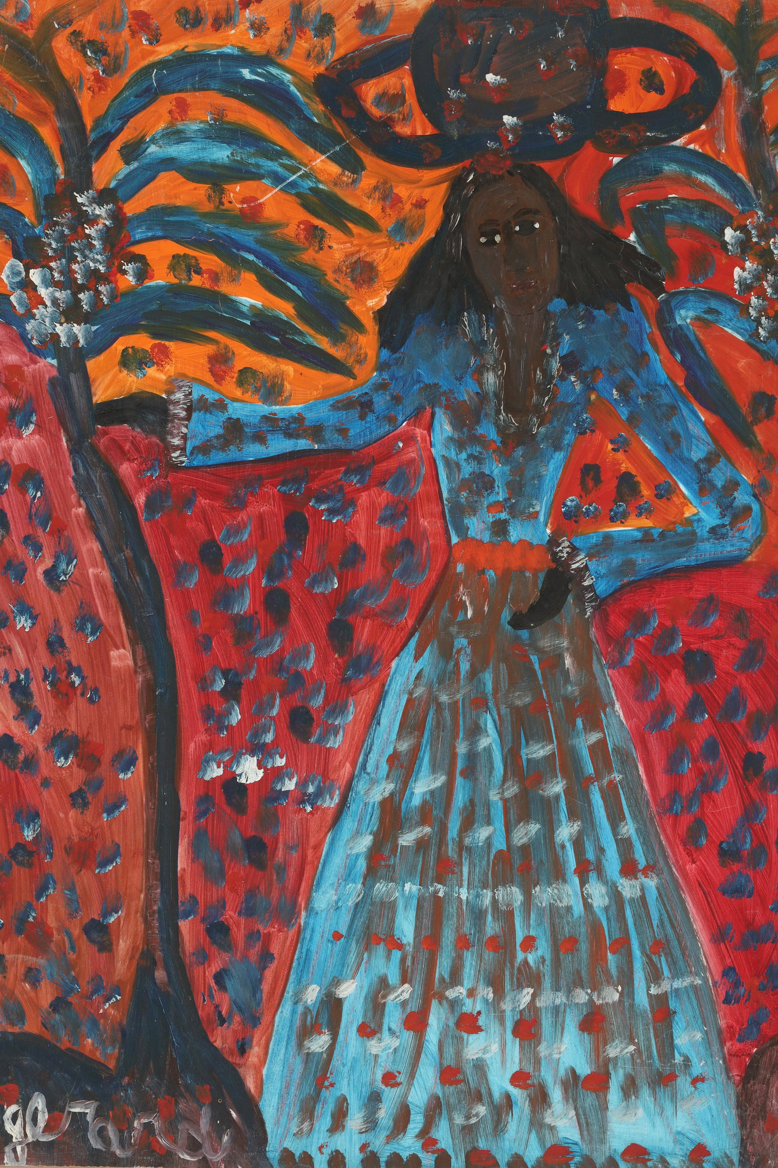Gerard Fortune Haitian Painting on Board, Female: Gerard Fortune (Haitian/Petionville, b. 1935) Painting on Board, Female in Landscape. Measures 24 inches H x 20.5 W. Signed Gerard in lower left.