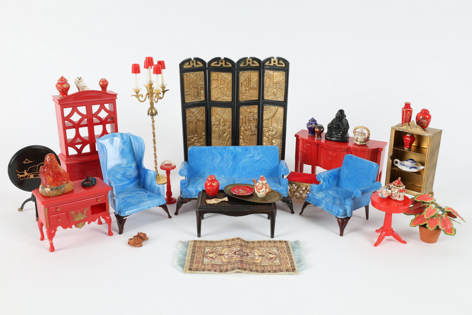 Lot Vintage Dollhouse Sitting Parlour Furniture (1 of 7)
