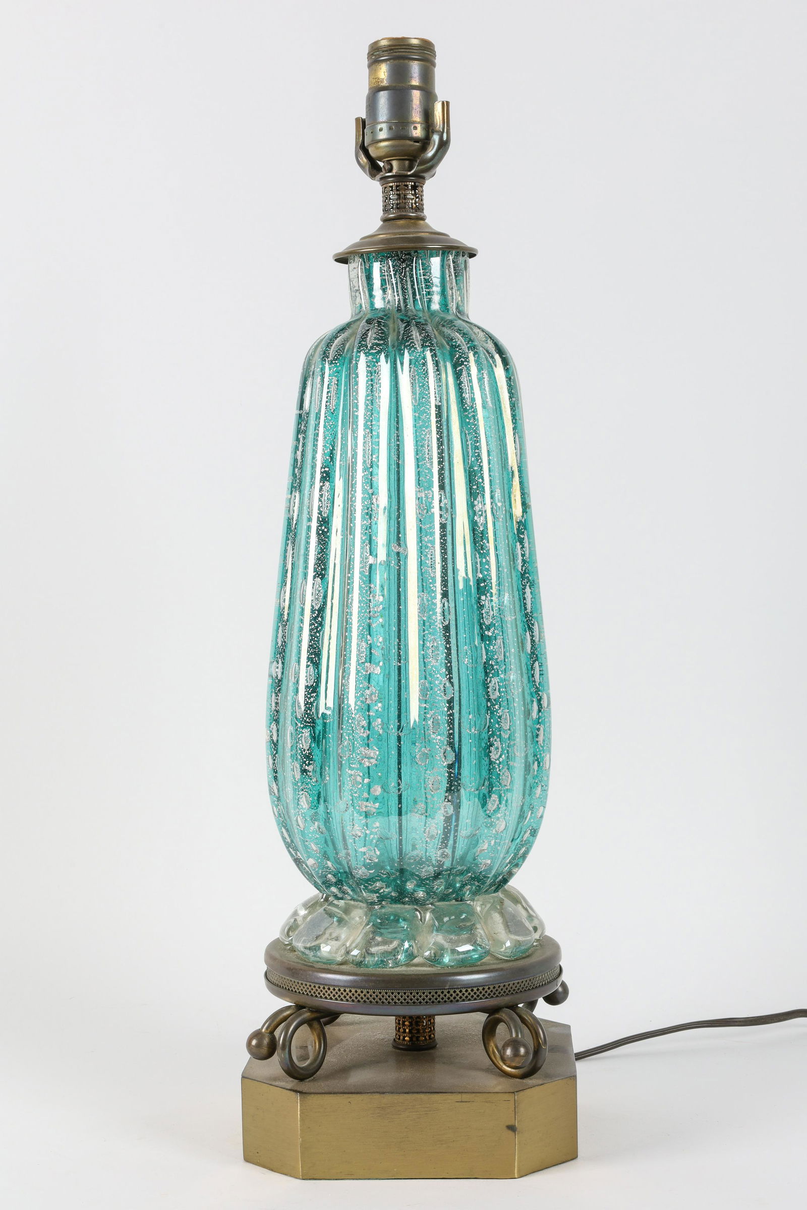 Vintage MCM Murano Art Glass Lamp Silver Turquoise (1 of 5)