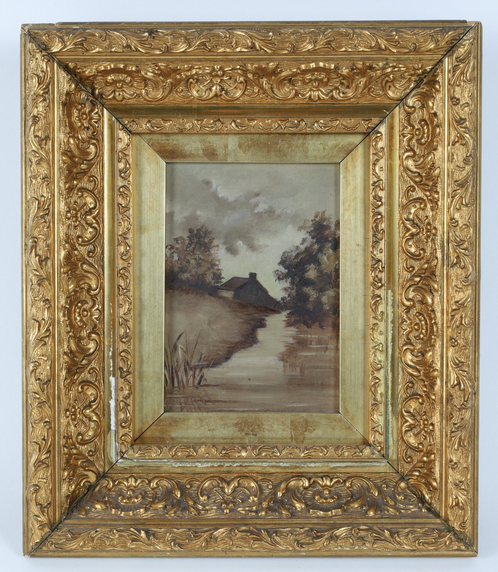 Antique Gilt Framed Painting Sepia Landscape (1 of 6)