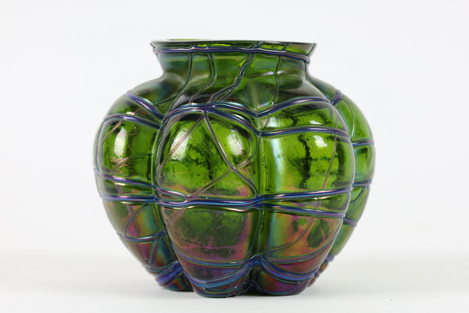 Loetz Style Art Glass Green Iridescent Vase (1 of 5)