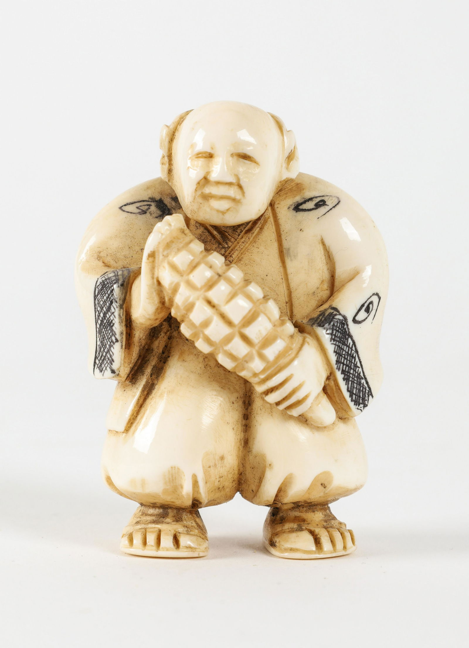 Signed Japanese Carved Figural Netsuke Man (1 of 6)