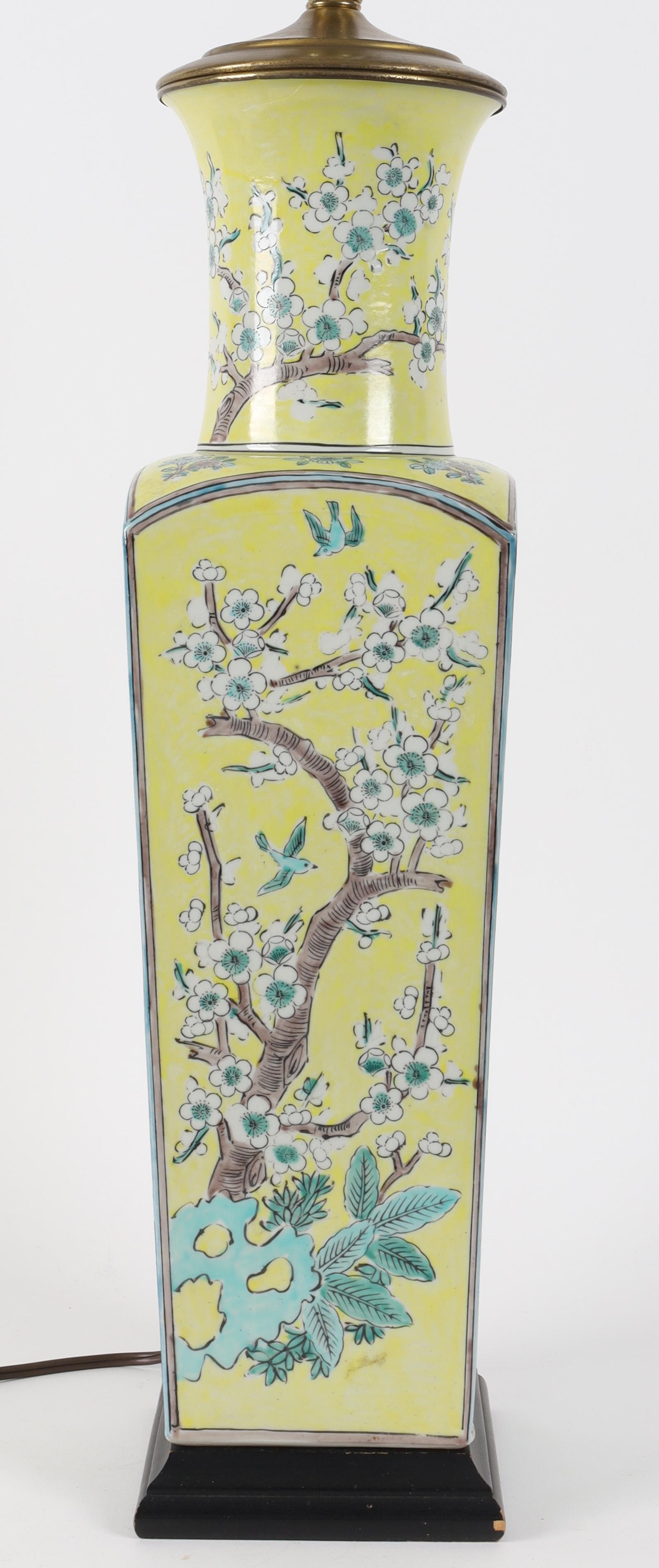 Old Chinese Famille Jaune Square Vase Lamp (1 of 7)