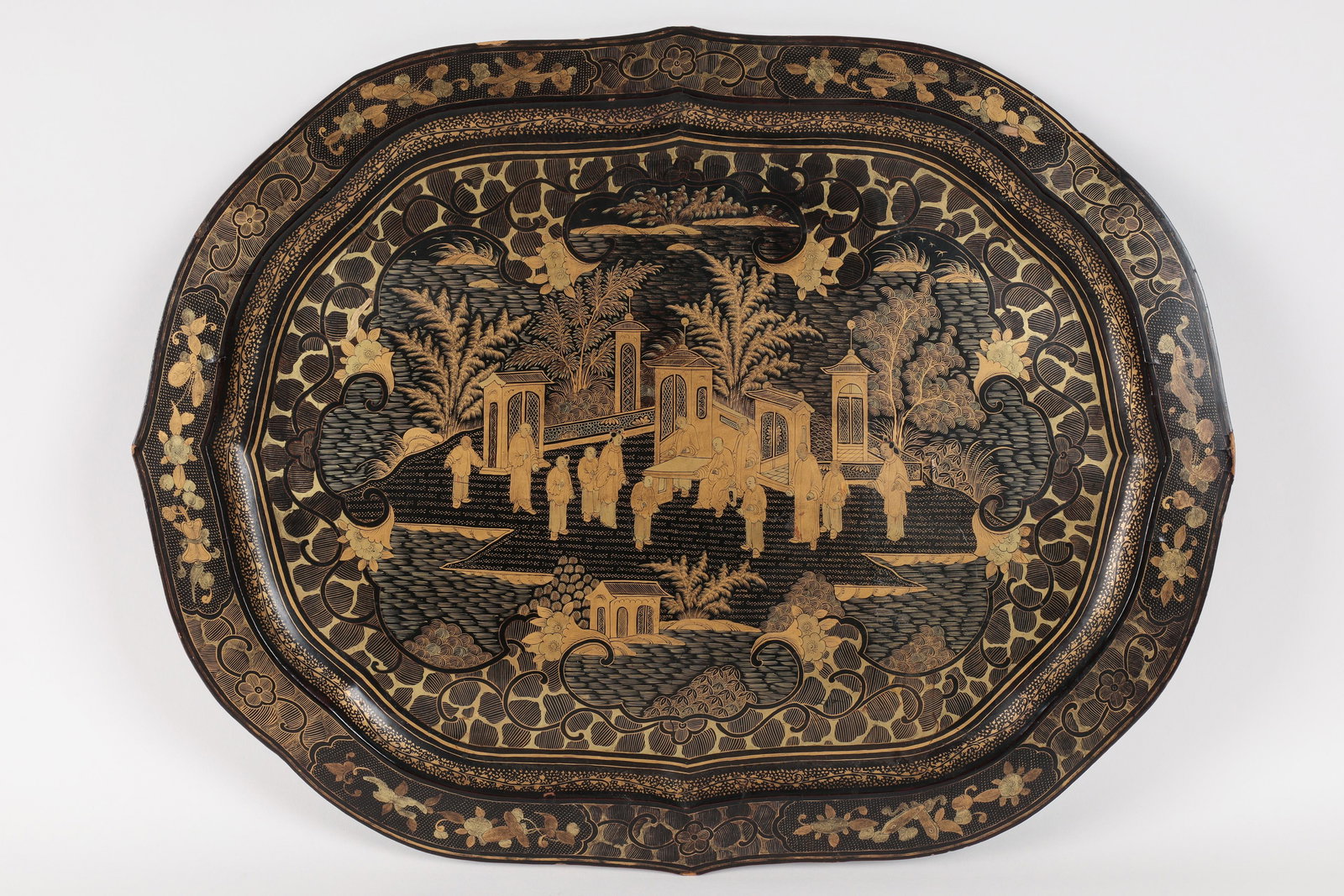 Antique Chinese Black and Gold Lacquer Tray (1 of 8)