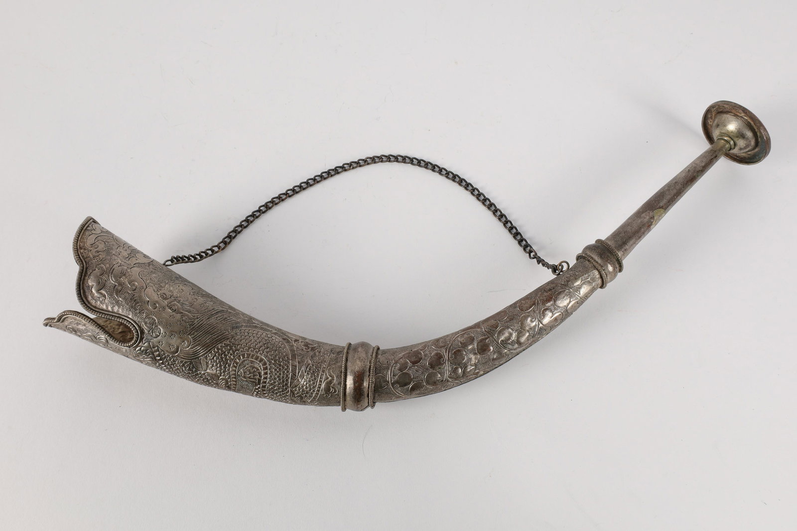 Antique Tibet / Nepal Silver Plated Horn (1 of 9)