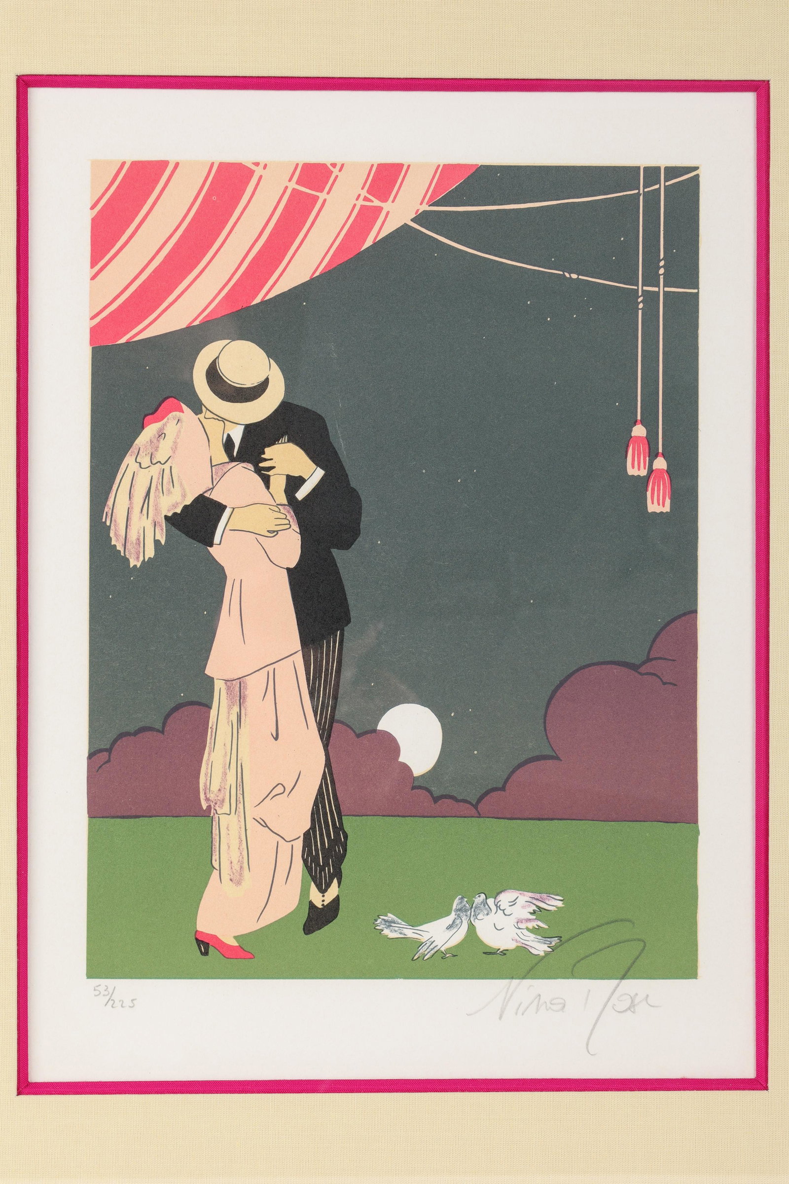 Art Deco Style Colour Print Couple Embracing (1 of 6)