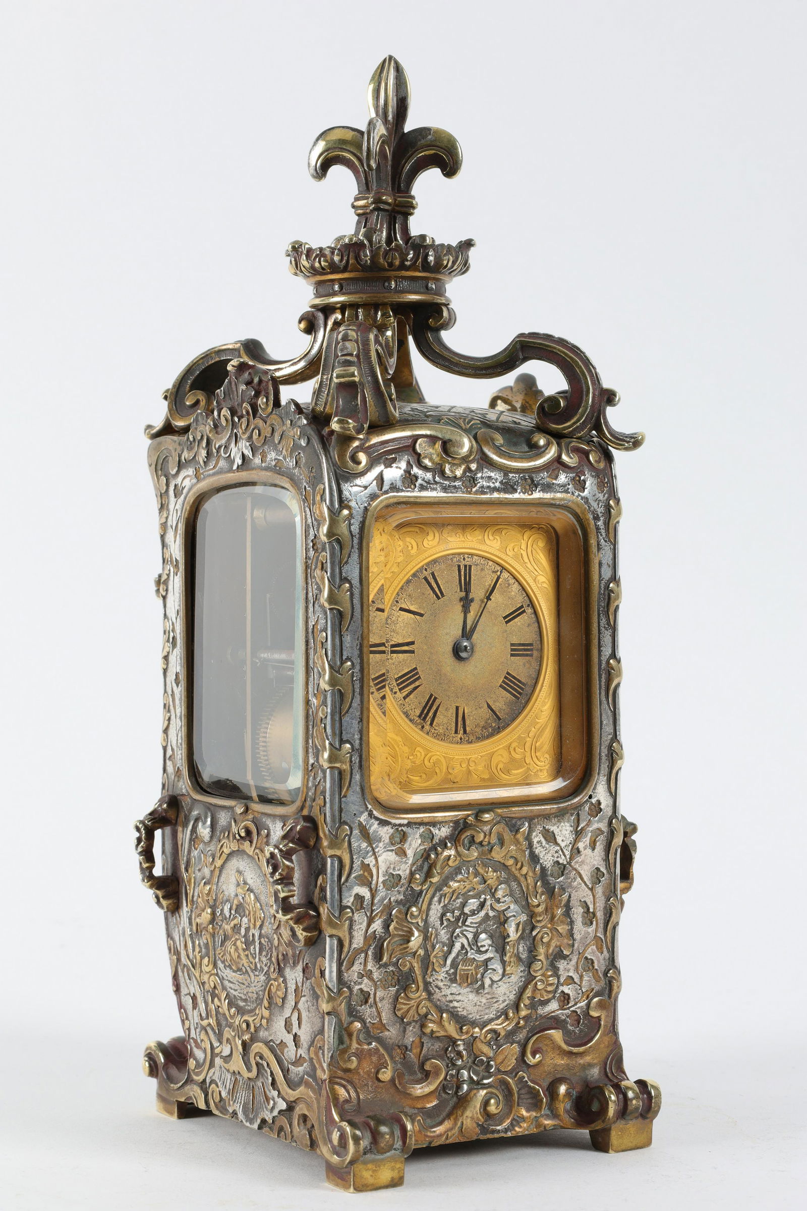 French Gilt Silvered Bronze Carriage Clock Sedan (1 of 15)